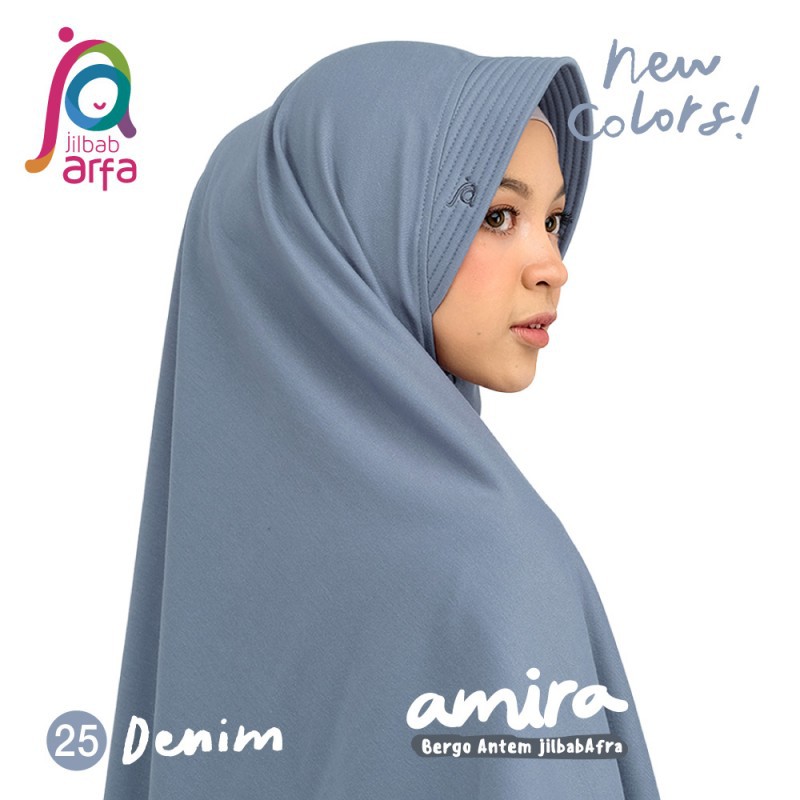 Jilbab Afra Amira - Bergo Antem - Warna Denim - Instant Adem Lembut