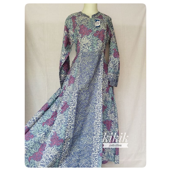 Gamis Katun Batik Long Dress Wanita Pakaian Muslim Murah Adem Busui Friendly Tunik Tradisional Mojok