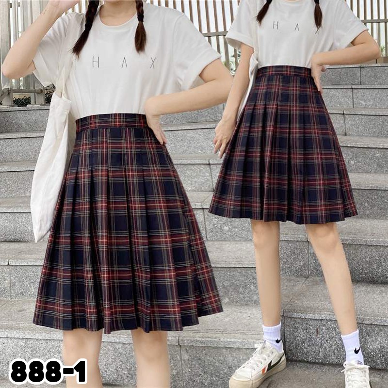 KARAKOREA 888 Tartan Tennis Midi Skirt/Korean Pleated Skirt/Rok Midi/Rok Tartan/Rok Lipit Lisa/Rok Autumn/Rok Korea Skirt/Rok tennis