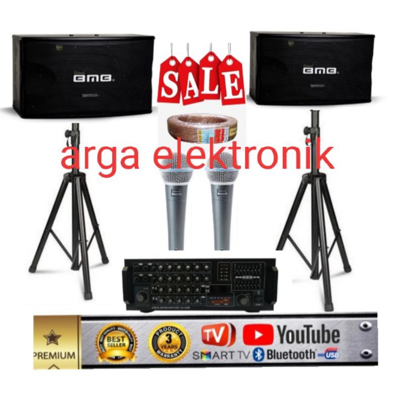 PAKET SPEAKER BMB KARAOKE DAN AMPLI USB BLUETOOTH SPEAKER 10 INCH