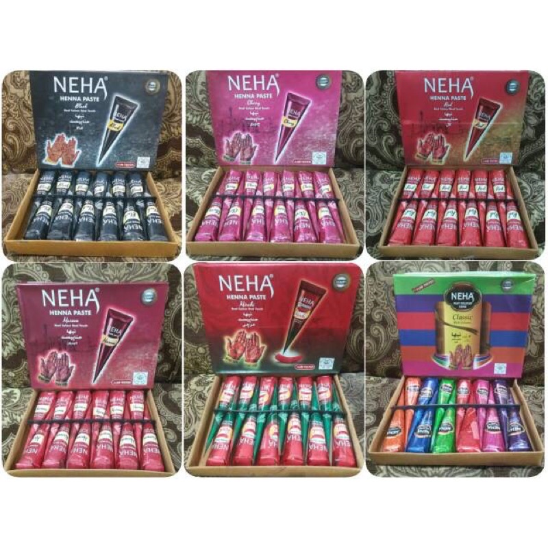 Neha Henna Hena Pasta Tangan 12pc Grosir Lusinan BPOM Red Cherry Brown Black