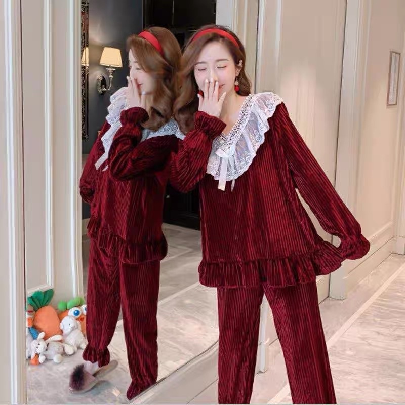 JC- Set Piyama Bulu Bludru PP / Piyama Kimono wanita terbaru / Stelan Bludru Premium import Murah-Bludru Prem MaroonPP