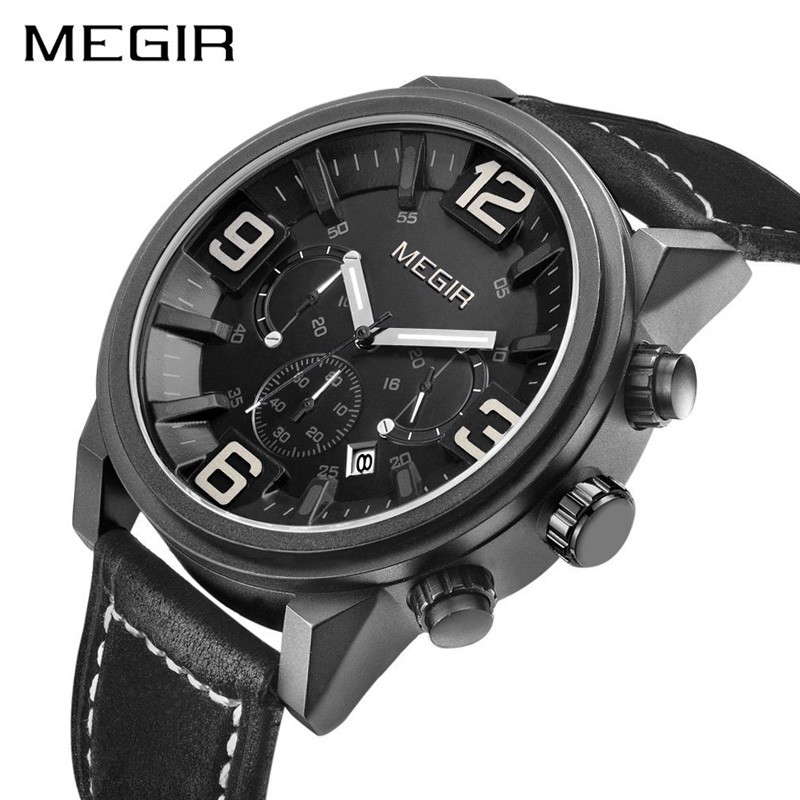 MEGIR 3010 Jam Tangan Pria Analog Chronograph Tali Kulit WATCHKITE WKOS