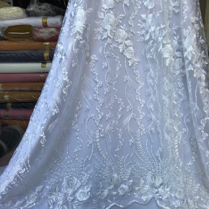 Kanara_Kain Tulle Bordir Khusus Putih Bersih-Tille Putih bersih-Brokat pengantin- HARGA PER 1/2Meter