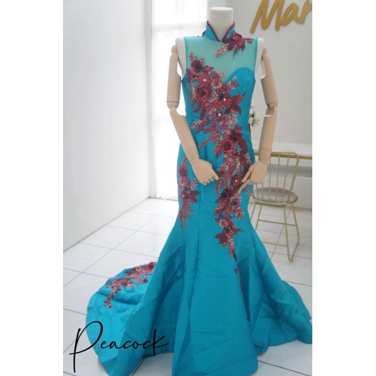 sangjit engagement gown cheongsam qipao sewa - peacock