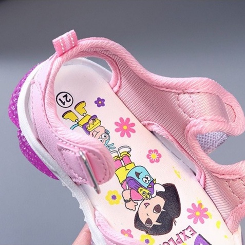 Sepatu SANDAL Anak Perempuan LED IMPORT Model Terbaru DORA THE EXPLORER / DORA 007