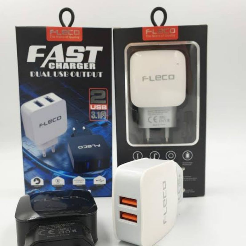 Charger/TC Micro USB Dual colokan 3.1Amper By Fleco Fast Charging
