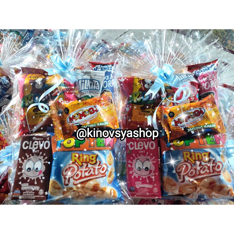 

Paket Ulang Tahun Anak /Souvenir ultah 5 snack 1 susu