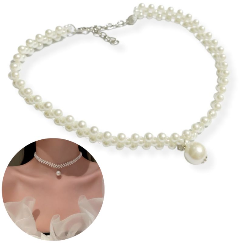 Diana Pearl Choker Necklace Kalung Mutiara Liontin Pearl Anyam Handmade Aesthetic