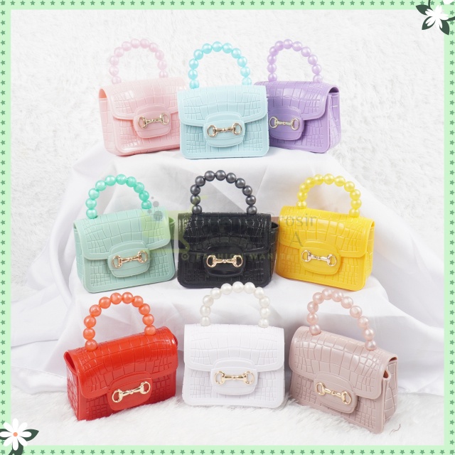 Tas Jelly Glossy Mini Mutiara Croco Magnet | Tas Jelly Mini Rubber Mutiara