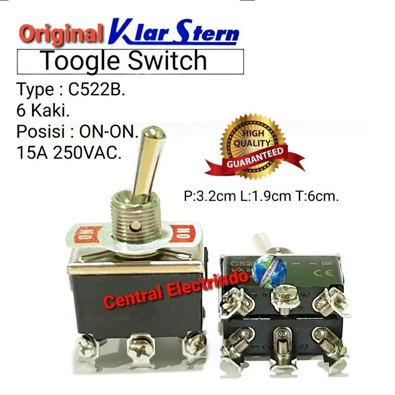 Toogle Switch KlarStern C522B 6 Kaki ON-ON.