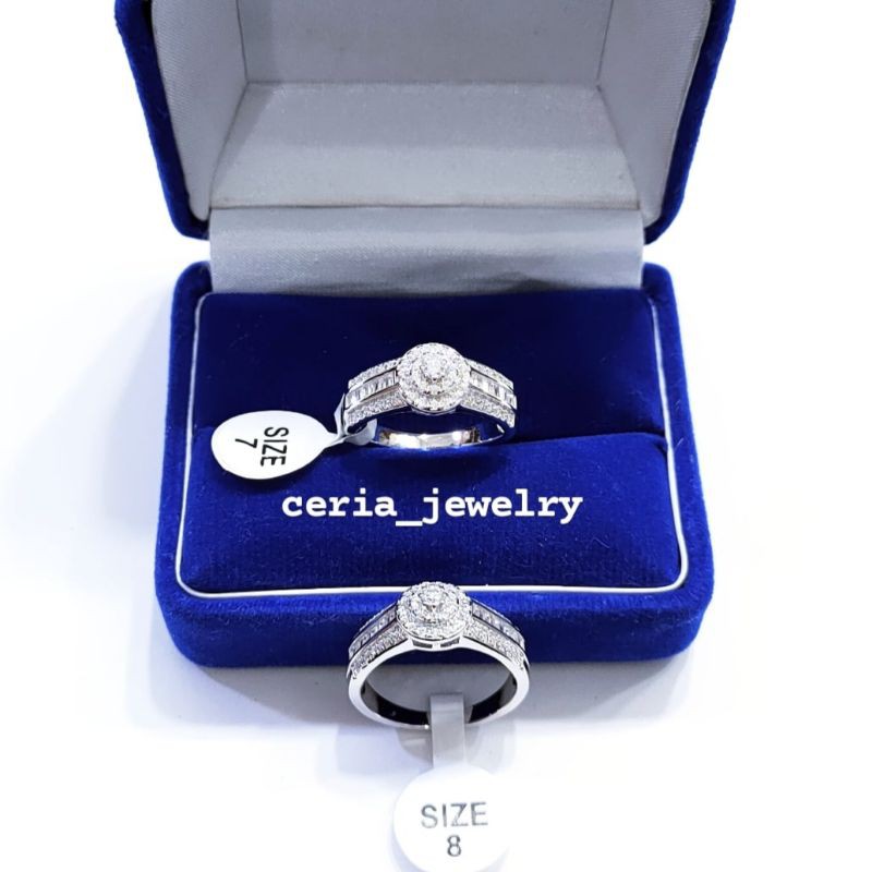 Cincin Perak Asli Silver 925 Lapis Emas Putih Model Kristal Terbaru - Perhiasan Perak Wanita