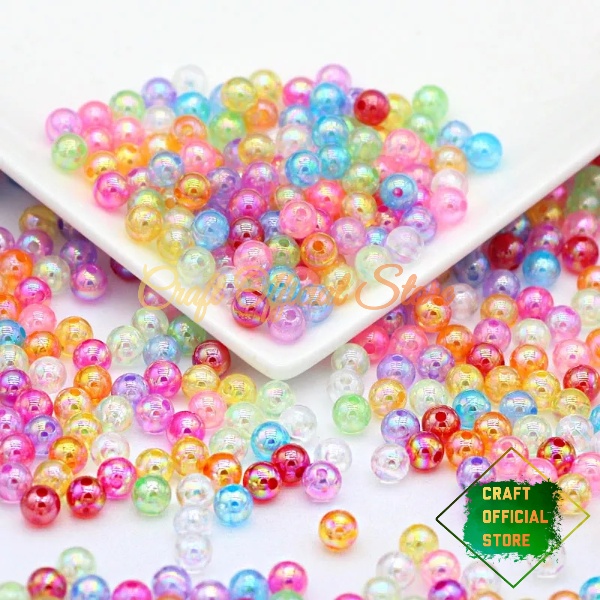 60 pcs Manik Manik Mote Bulat Pelangi Glitter Bahan Craft &amp; DIY