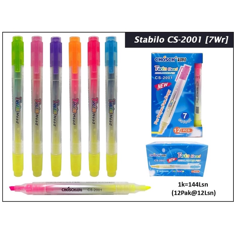 

Stabilo chosch twin head model 7 warna isi 12 pc