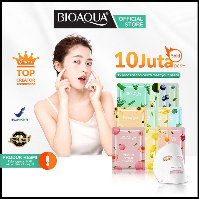 (BELI 10 LEBIH MURAH) Masker VIRAL BIOAQUA ❤ jselectiv ❤ No.1 Sheet Mask BIOAQUA - ORI✔️BPOM✔️COD✔️