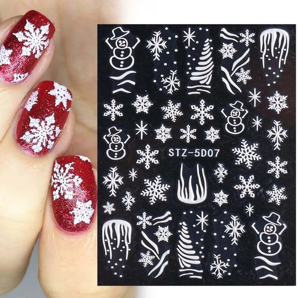 AUGUSTINA Agustina Natal Stiker Kuku Putih Fashion Tahun Baru Manicure Aksesoris Snowman Musim Dingin Pesona Nail Art Dekorasi