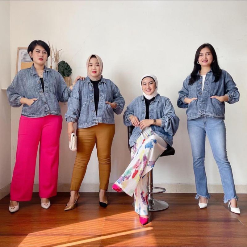 JAKET JEANS VINTAGE BAGGY OVERSIZE WANITA