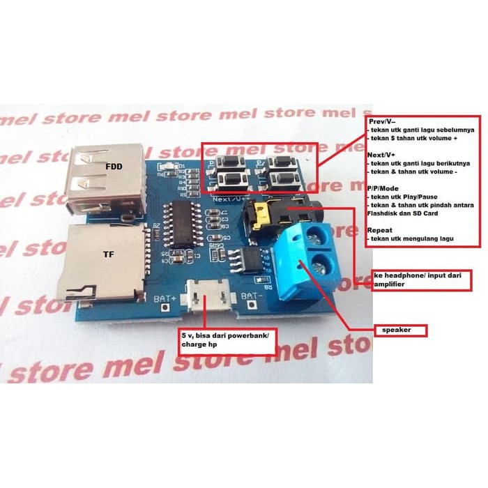 Modul MP3 USB FDD &amp; TF Decoder Player