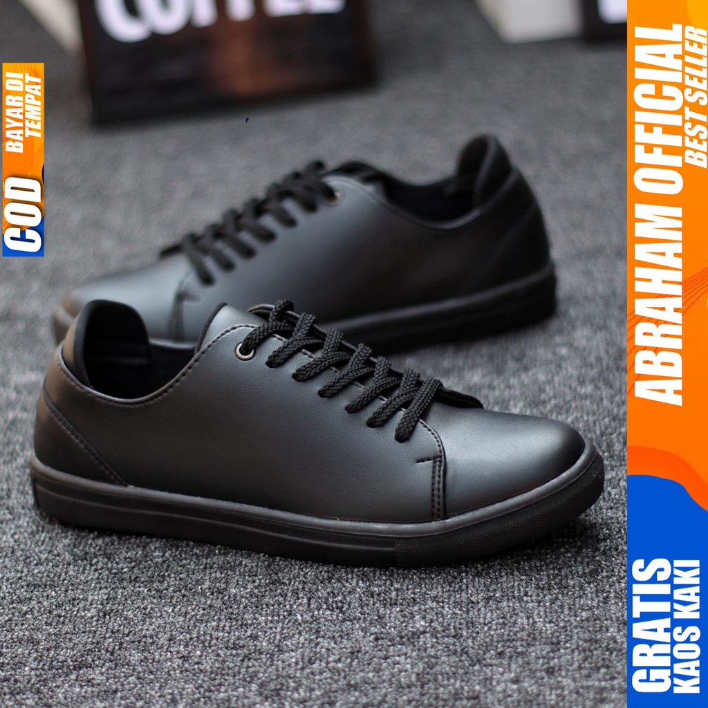 Abraham Troy - Sepatu Casual Sneakers Pria Kerja Santai Hitam