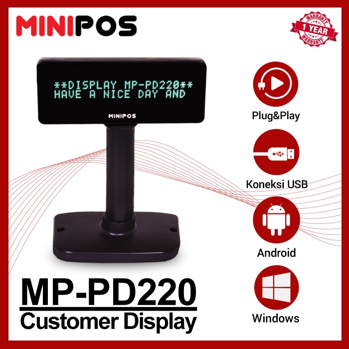 Pole Display MiniPOS MP-PD220 USB 2x20 Char