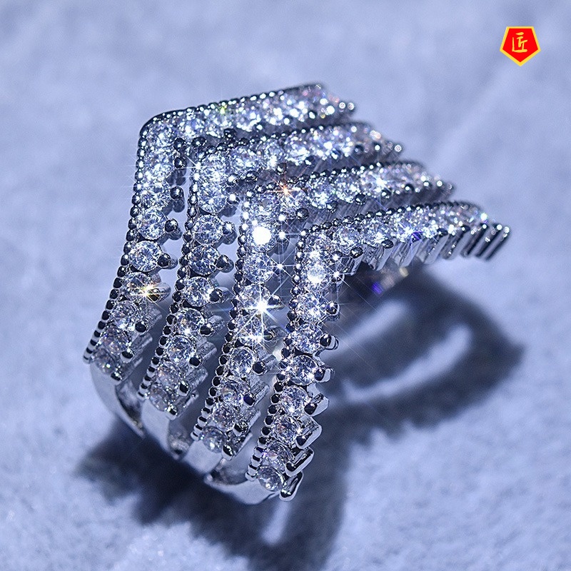 [Ready Stock]Three-Layer V-Shaped Full Diamond Ring Women's Fashion Luxury