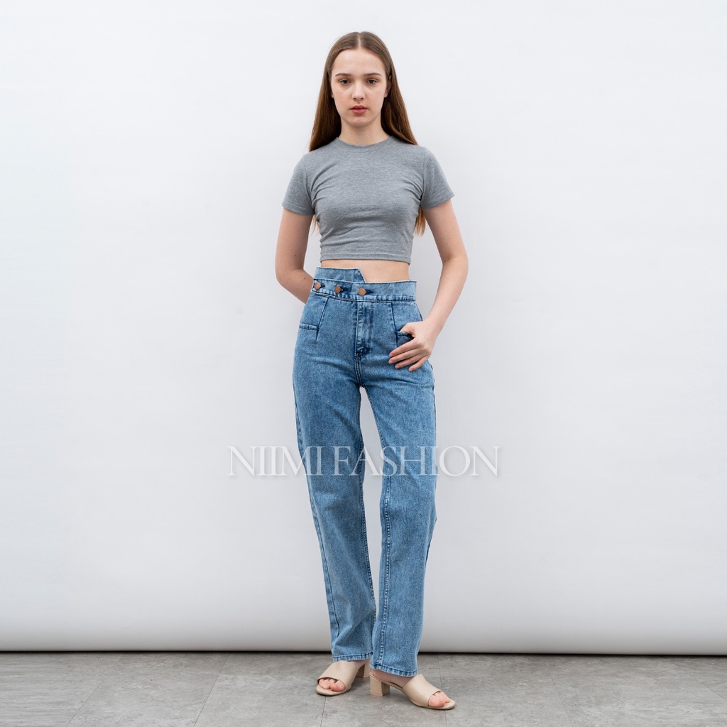 NIMI - Belicia Jeans Mom Celana Jeans Highwaist Loose Jeans Celana Jeans Wanita Korea