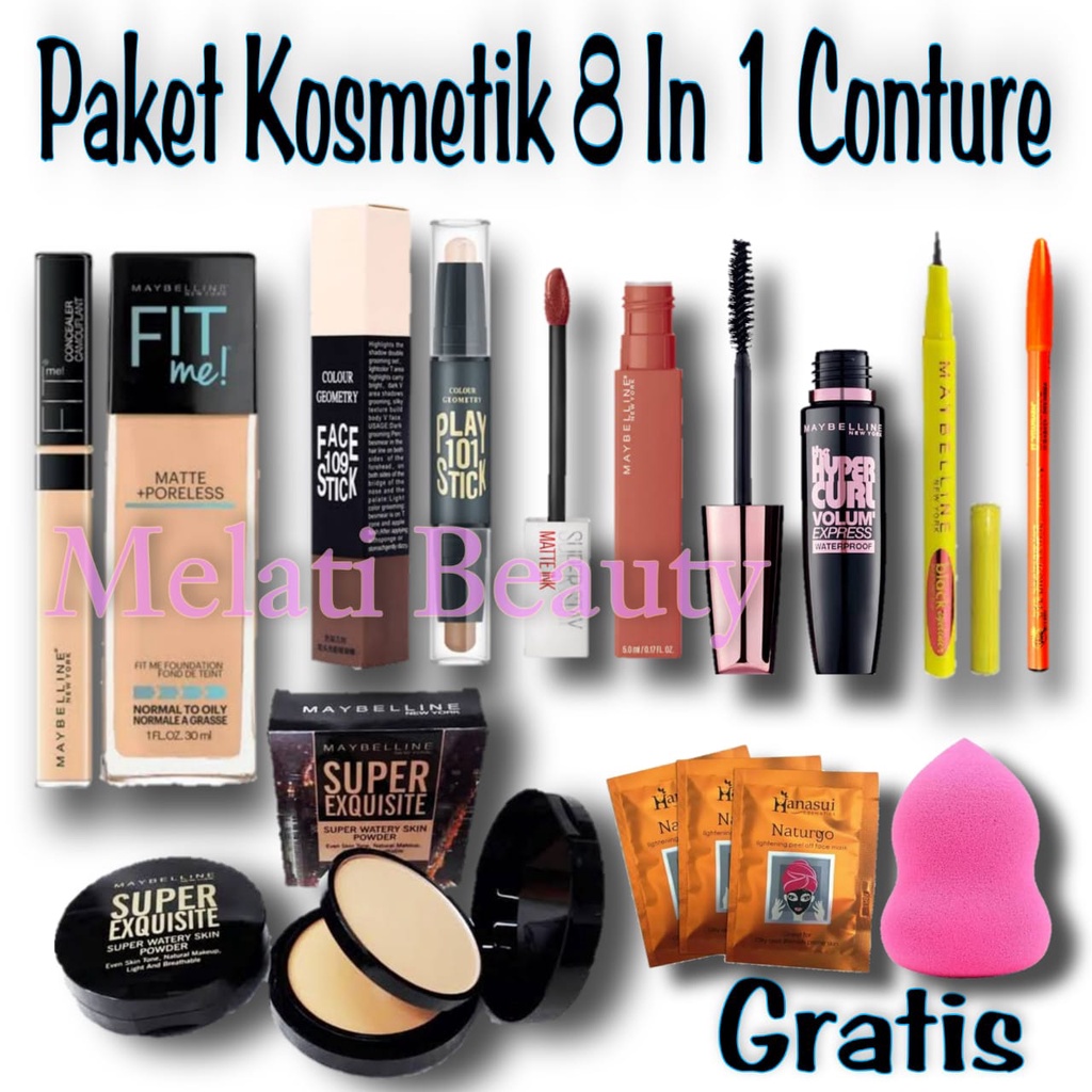 Paket Kosmetik 8 In 1 Conture / Paket Kosmetik Lengkap / Make Up Set Lengkap / Fit Me 2in1 Foundation&amp;Conceler