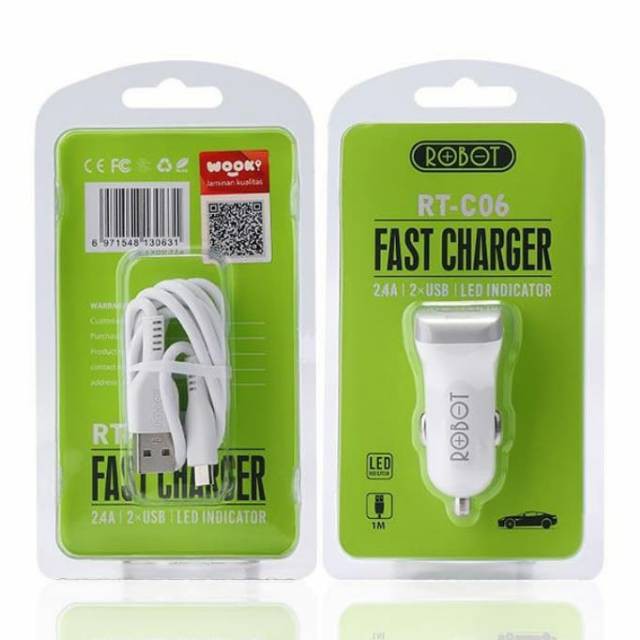 Charger Mobil Robot 2A - Car Charger Dual Usb C06