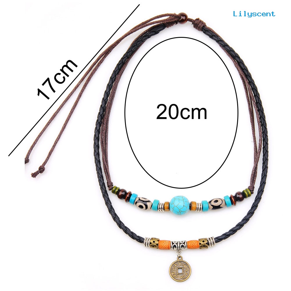 Kalung Choker Multilayer Dengan Liontin Koin Manik-Manik Turquoise Imitasi Untuk Pria