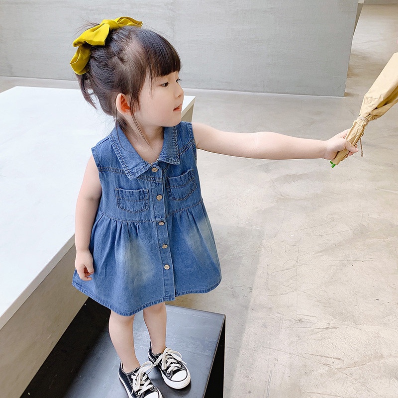 1 - 5 Tahun | Dress Dae Hwa / Baju Korea Style Denim Jeans Anak Perempuan Kualitas Import Balita Harian Polos Kiosbalitaaprillia