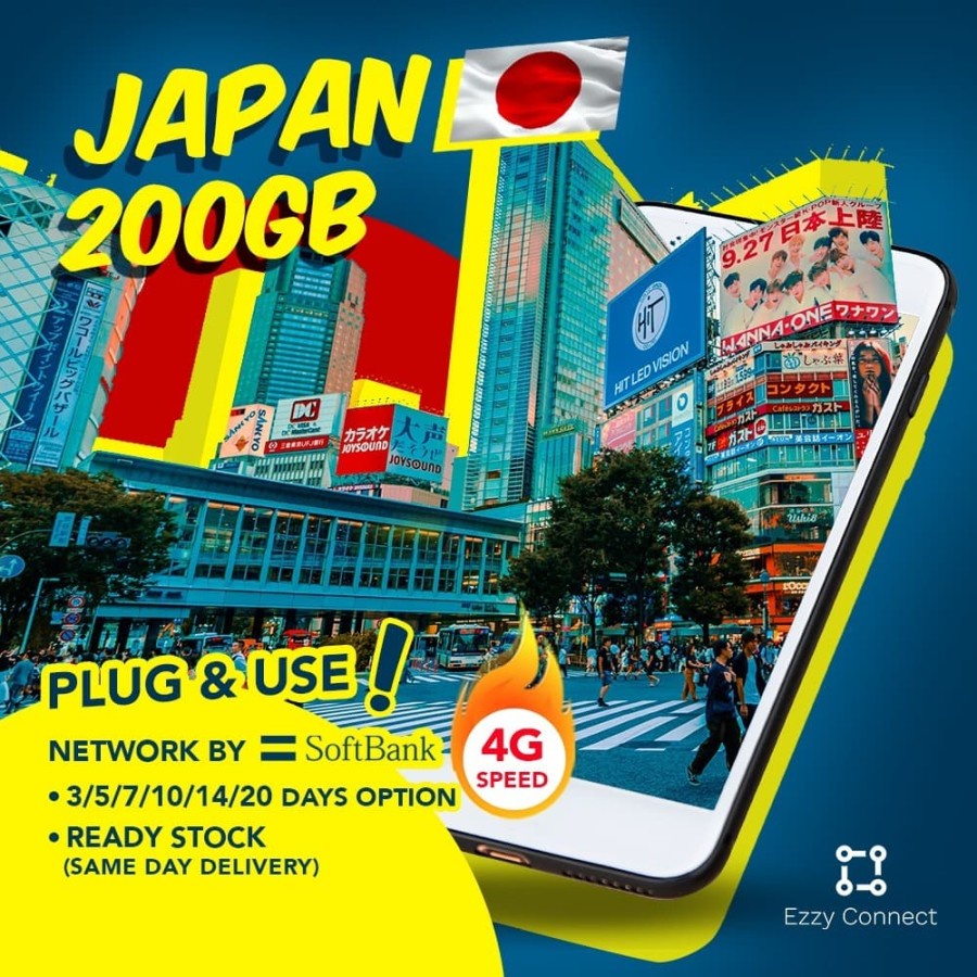 Sim card Jepang 30 day 100GB by Softbank , 4G+ softbank Japan simcard