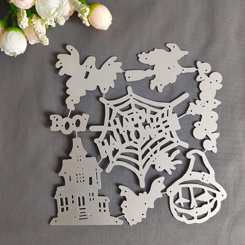 Cetakan Stensil Cutting Dies Motif Halloween Bahan Metal Untuk Scrapbook / Craft DIY / Embossing