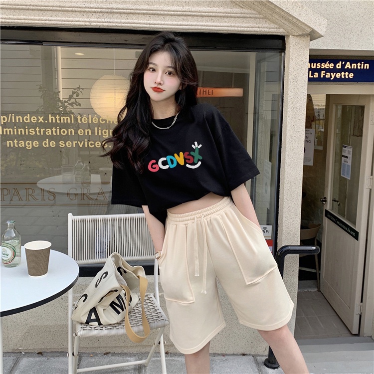 Atasan hitam lengan pendek retro longgar gaya korea sederhana/Kaos Oversize Rabbit Tas T-shirt Korean Style/kaos vintage/Big size print kaos wanita tshirt atasan top korea