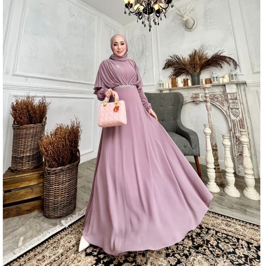 COD | Lamina Maxy Dress Muslim Polos Ceruty Armany Premium Fashion Gaun Mutiara Pesta Kondangan