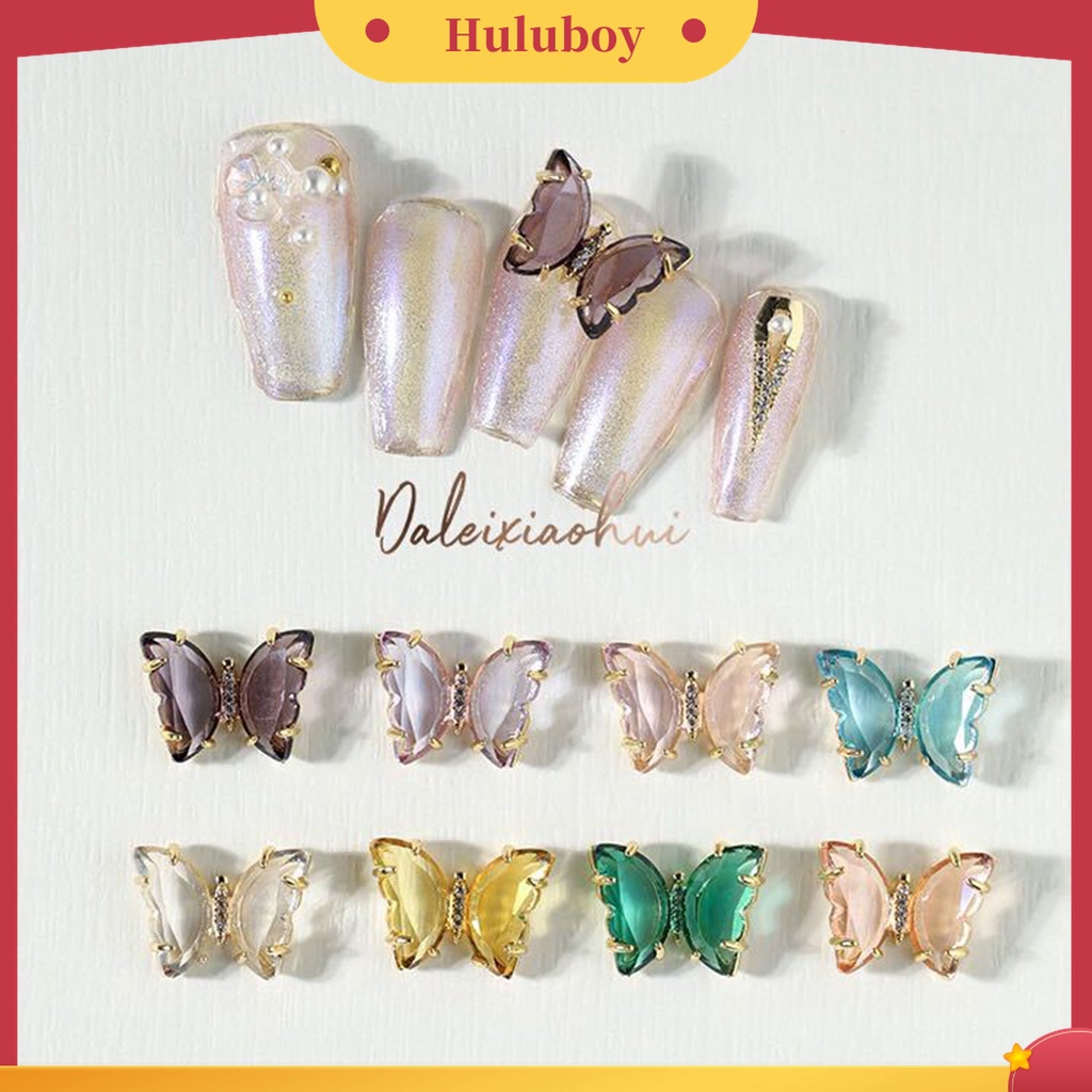 Huluboy Huluboy♡ Butterfly Ornamen Kuku 3D Bentuk Kupu-Kupu Warna-Warni Bahan Zircon Untuk Wanita