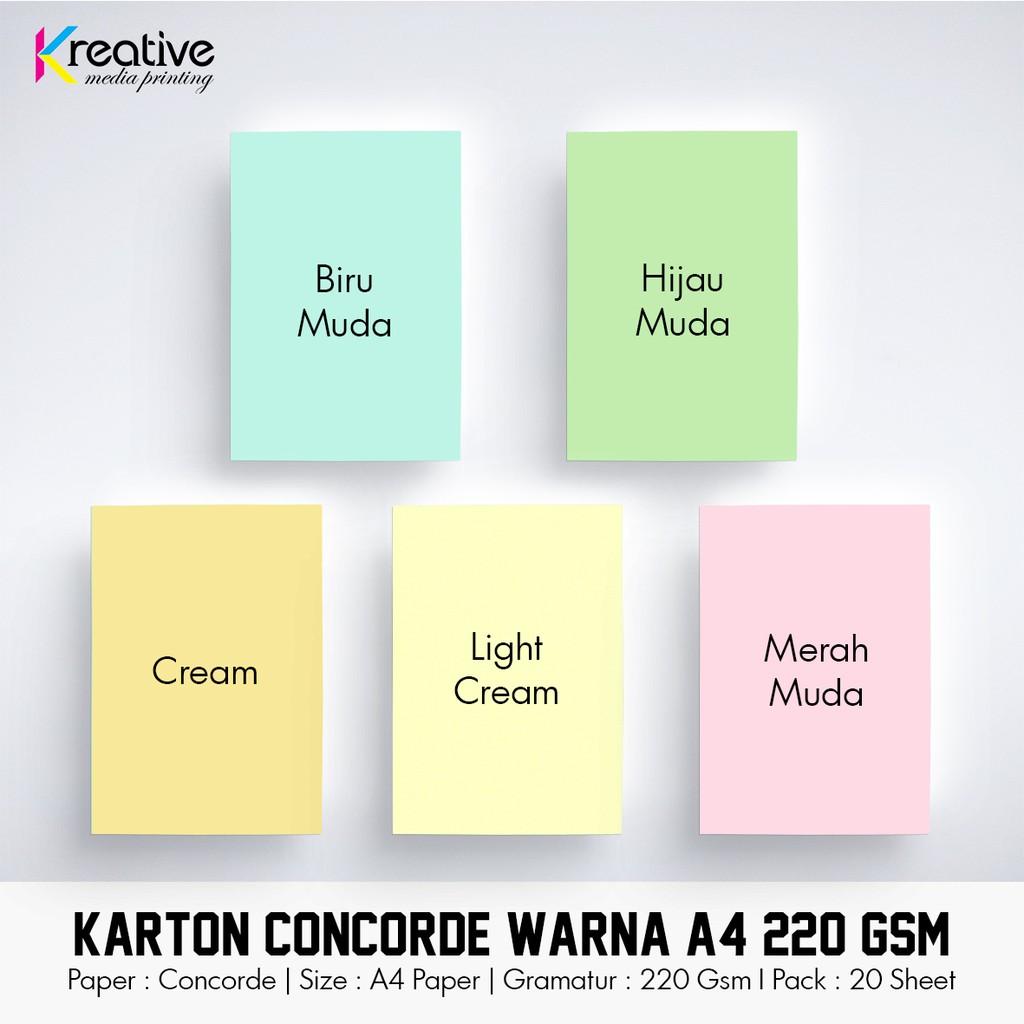 

Karton Concorde Warna (A4 / 220 gsm / 1 pack = 20 lbr)