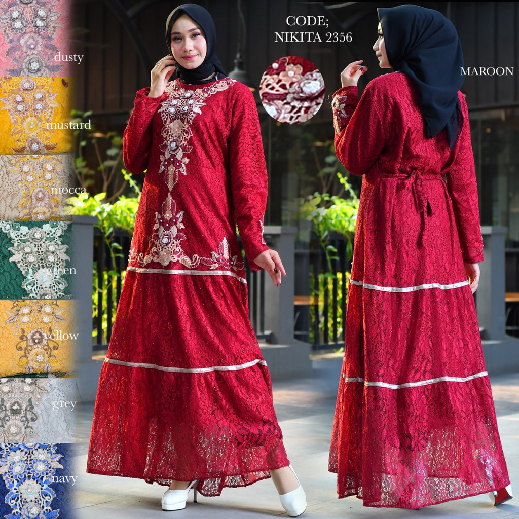 GAMIS BRUKAT NIKITA KOMBINASI BORDIR TEMPEL