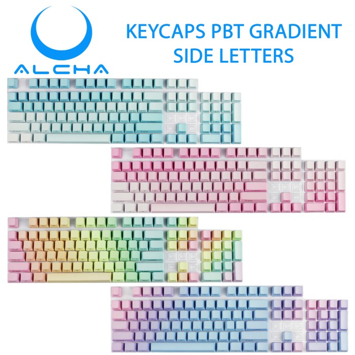 ALCHA KEYCAPS GRADIENT PBT SIDE LETTERS RAINBOW SKY BLUE PINK KEYBOARD - RANDOM