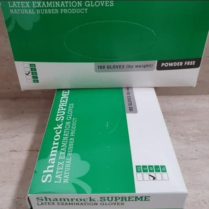 Sarung Tangan SHAMROCK SUPREME LATEX Powder Free isi 100 pcs/box