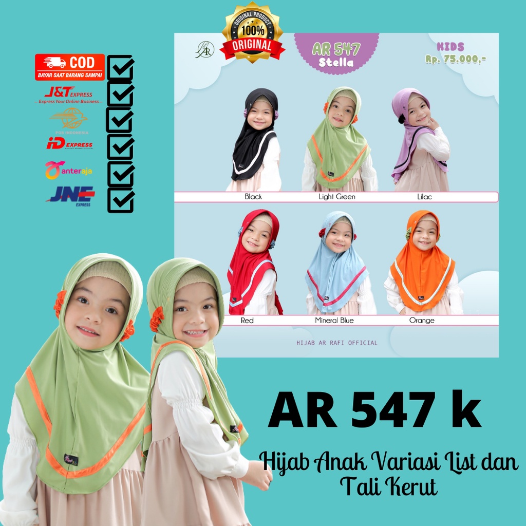 TERBARU 2021 Hijab Jilbab Instant Anak Bergo Antem Nyaman Jilbab Arrafi Kids AR 547 kids Grosir Keru