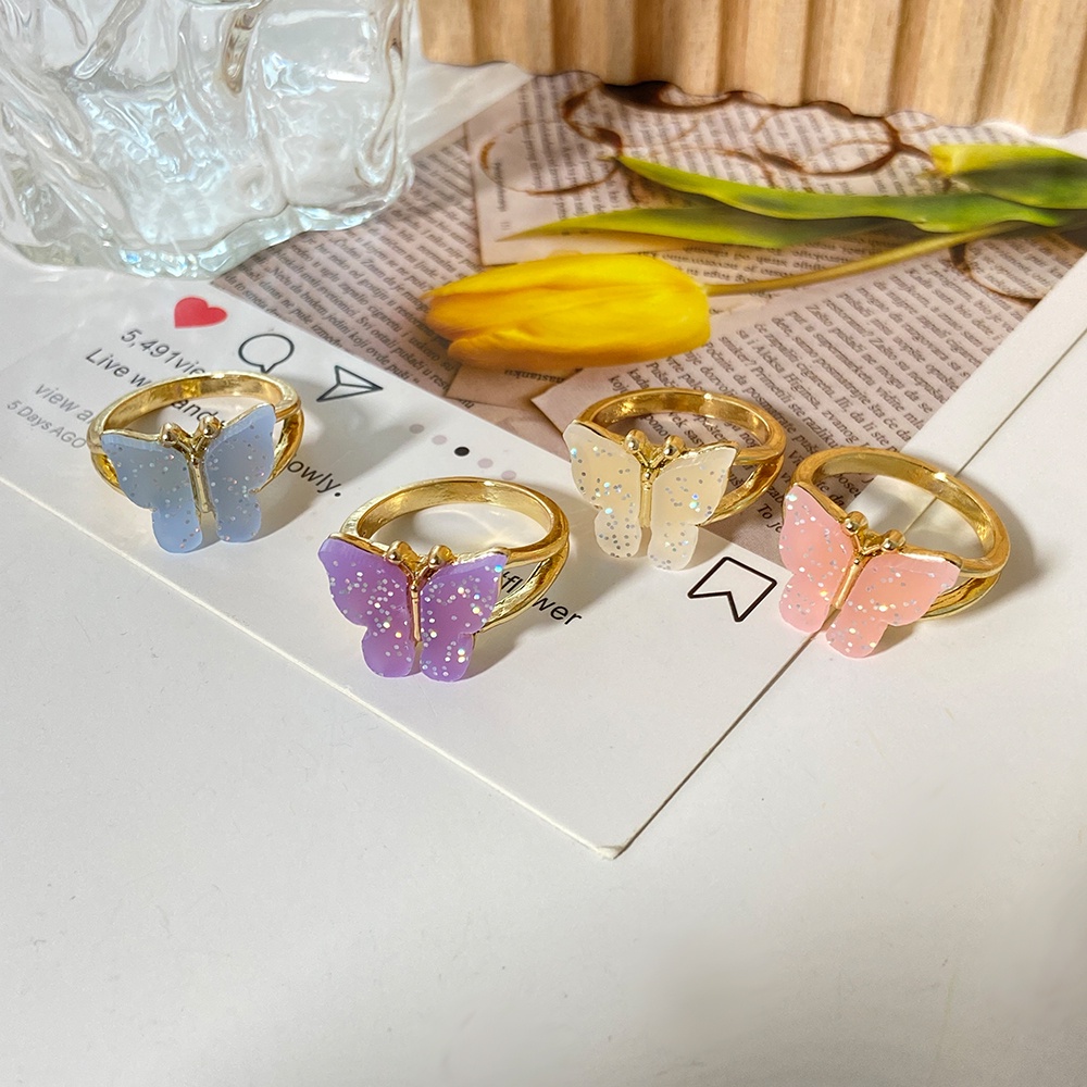 4 Pcs/set Shining Butterfly Rings Set Simple Design Gold Ring for Women Jewelry Accessories