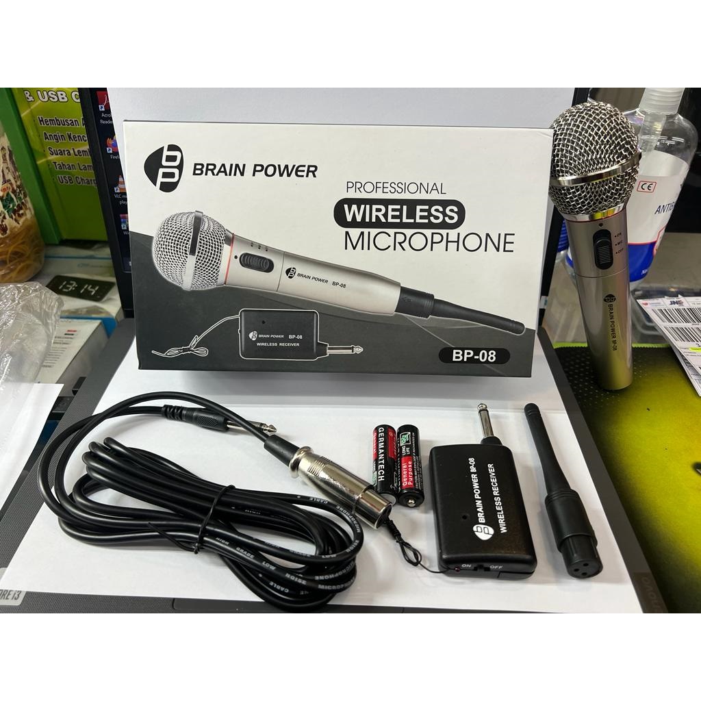 Microphone Wireless Proffesional Brain Power BP-08 - Mic Wireless dan Kabel - Microphone Wired &amp; Wireless - Mikrofon Bluetooth dan Kabel