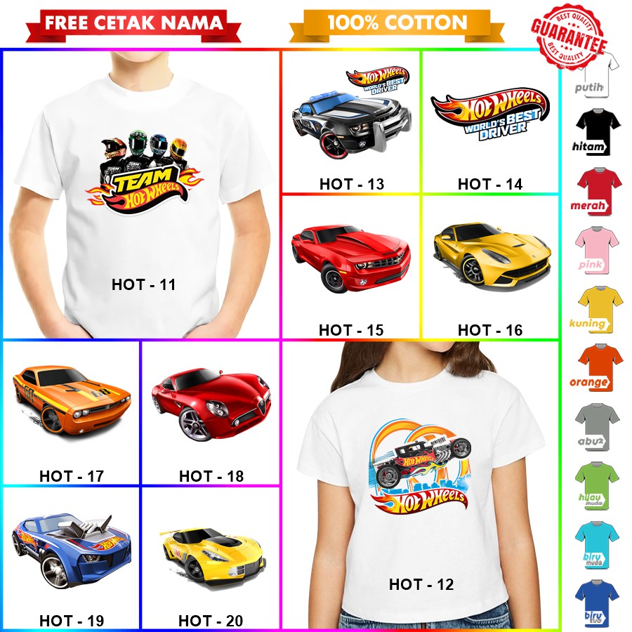 [FREE NAMA!!] Baju Kaos ANAK DAN DEWASA HOTWHEELS HOT WHEELS BANYAK MOTIF