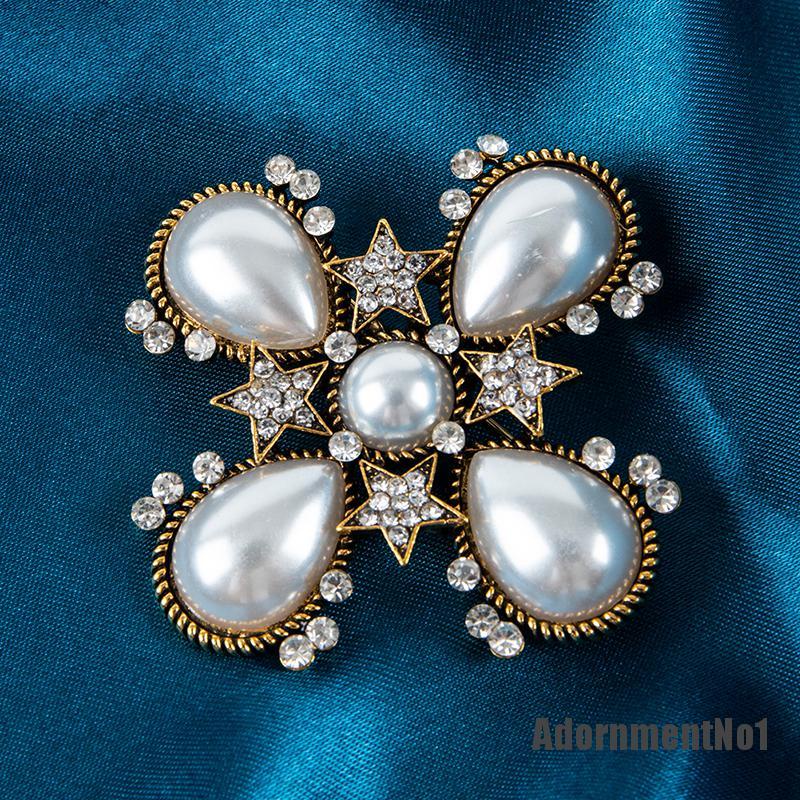 (Adornmentno1) Pin / Bros Aksen Mutiara Imitasi Model Retro Untuk Wanita