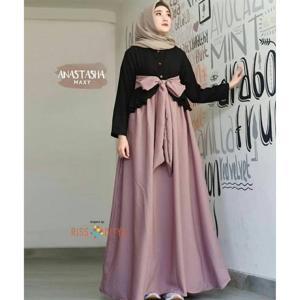 ANASTASYA DRESS Bahan Balotelly Gamis Simple Model Trendy Terbaru