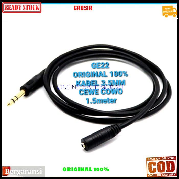 G22 Kabel Audio Extension 3.5mm 1.5meter GE22 original 100% cable sound system suara male female cewe cowo jack jek  Bisa di gunakan segala audio -Jack 3.5mm male to female -Panjang Kabel 1.5 METER -Jack &amp; Lobang Goldplate   EXTENSION 3.5MM 1.5M G22