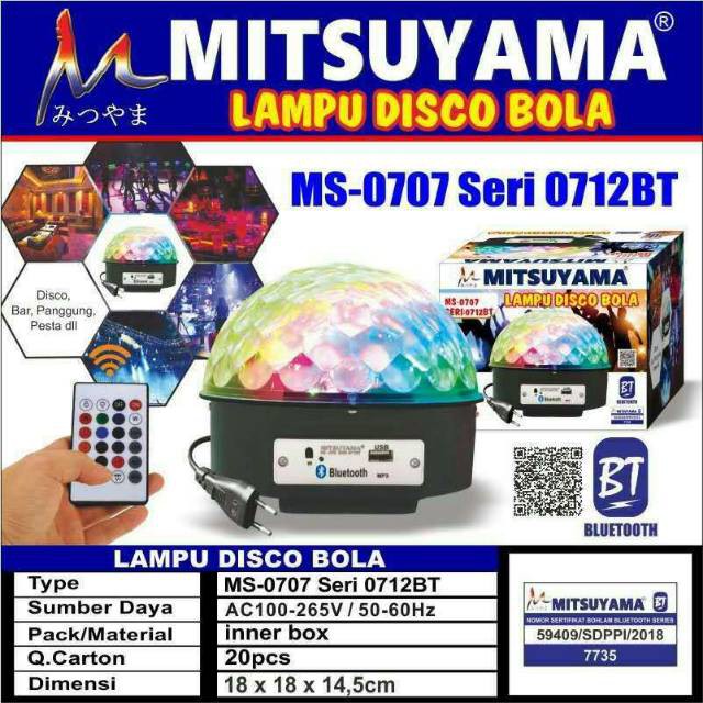 Lampu Disco mitsuyama bluetooth / Disko Lamp ms 0707 seri 0712 BT, Lampu Disco Speaker / Lampu Kamar