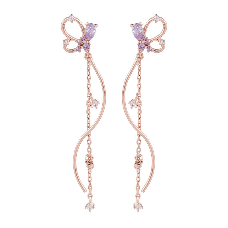 Anting Silver Perak S925 Wanita Fashion Murah AAS027 panjang elegant permata lapis emas putih