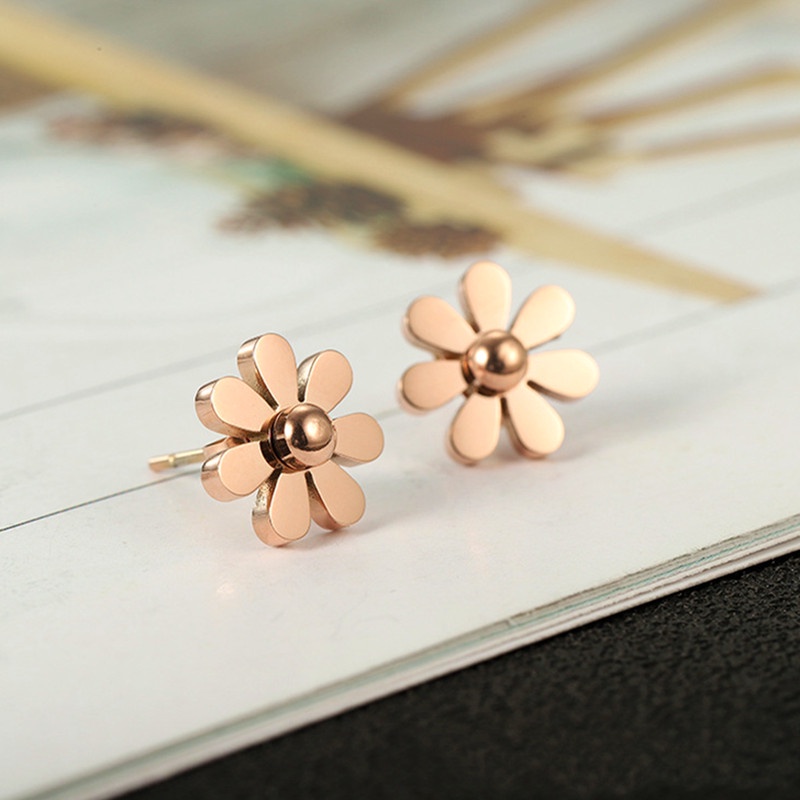 Anting Titanium Bunga Daisy Anting Tusuk Anti Karat Perhiasan Wanita Fahion Korea