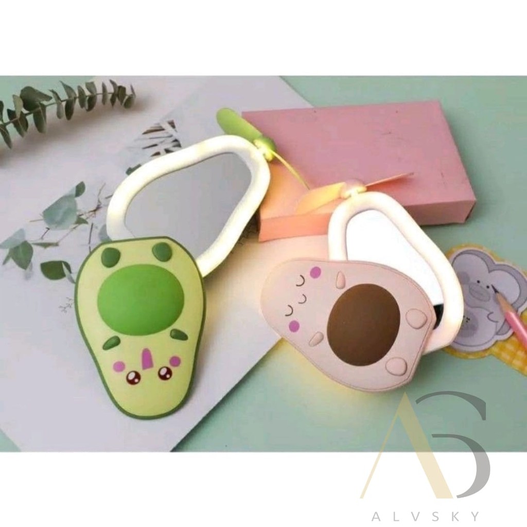 CERMIN LED RIAS MINI FAN KIPAS ANGIN MINI KARAKTER PORTABLE / KIPAS ANGIN KARAKTER AVOCADO / AVOCADO MINI FAN